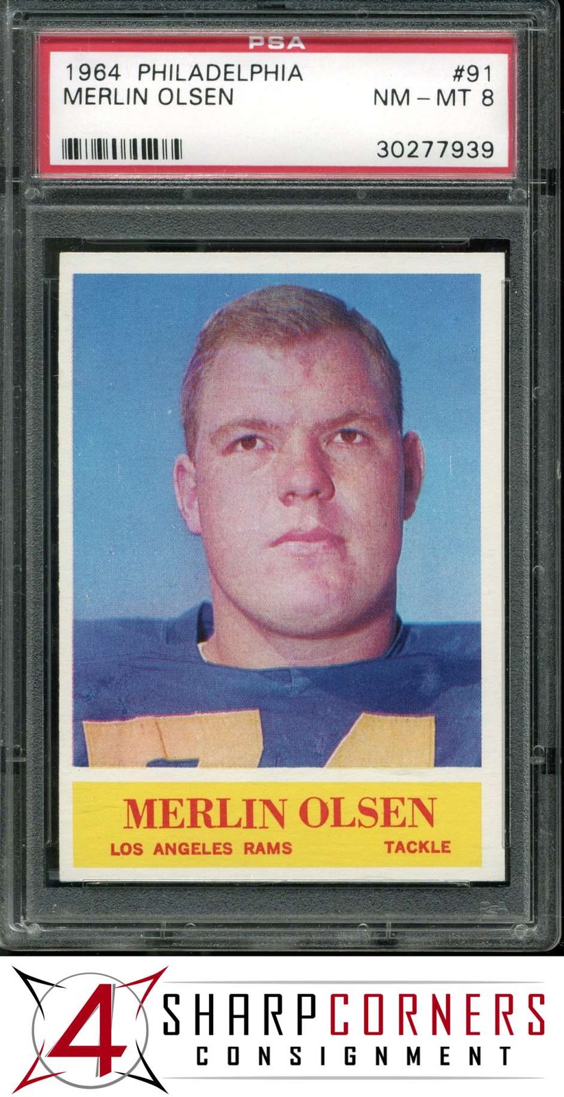 1964 PHILADELPHIA #91 MERLIN OLSEN RC RAMS HOF PSA 8