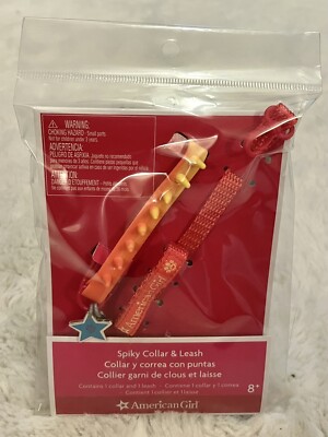 American Girl Doll Pink / Yellow Spiky Collar & Leash Set Dog Cat Coconut Line