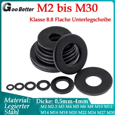 Unterlegscheiben M2 M2.5 M3 M4 M5 M6 M8-M30 Schwarz Klasse 8.8 Legierter Stahl