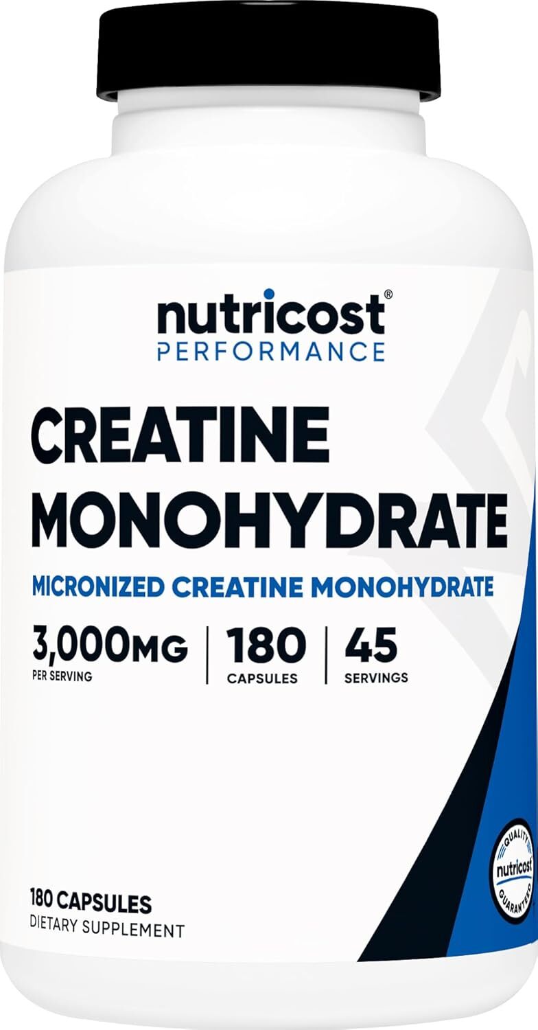 Nutricost Creatine Monohydrate 3,000mg, 180 Capsules (750mg Per Capsule) - Glute
