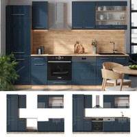 KüChenzeile Fame-Line Eiche Dunkelblau Hochglanz 300 Cm Ohne Arbeitsplatte Vicco