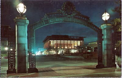 Postcard CA U Cal Berkeley -  Sather Gate at night