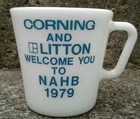 Vintage Pyrex 1410 Blue LITTON NAHB Milk Glass Rare Coffee Mug  Corning HTF