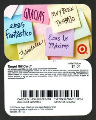 TARGET Gracias, Felicidades, Muy Buen ( 2007 ) Gift Card ( $0 ) V2 - VERY RARE