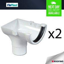 2x FloPlast Half Round Stop End Outlet, Guttering / Drainage - White, 112mm