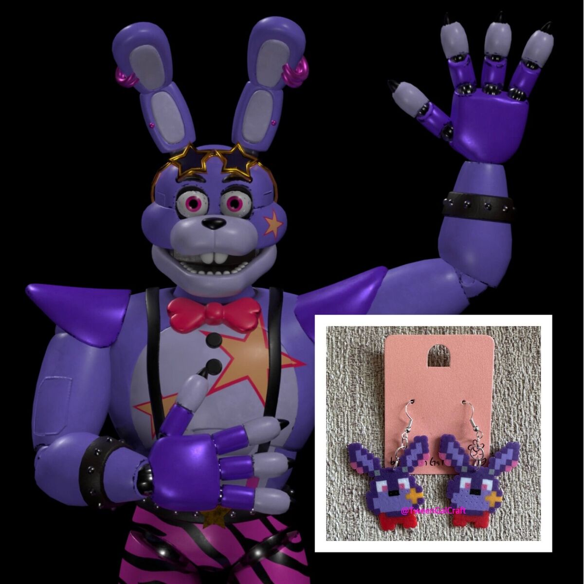 FNaF Glamrock Bonnie Earrings Perler Security Breach Ruin DLC Five Nights  Freddy