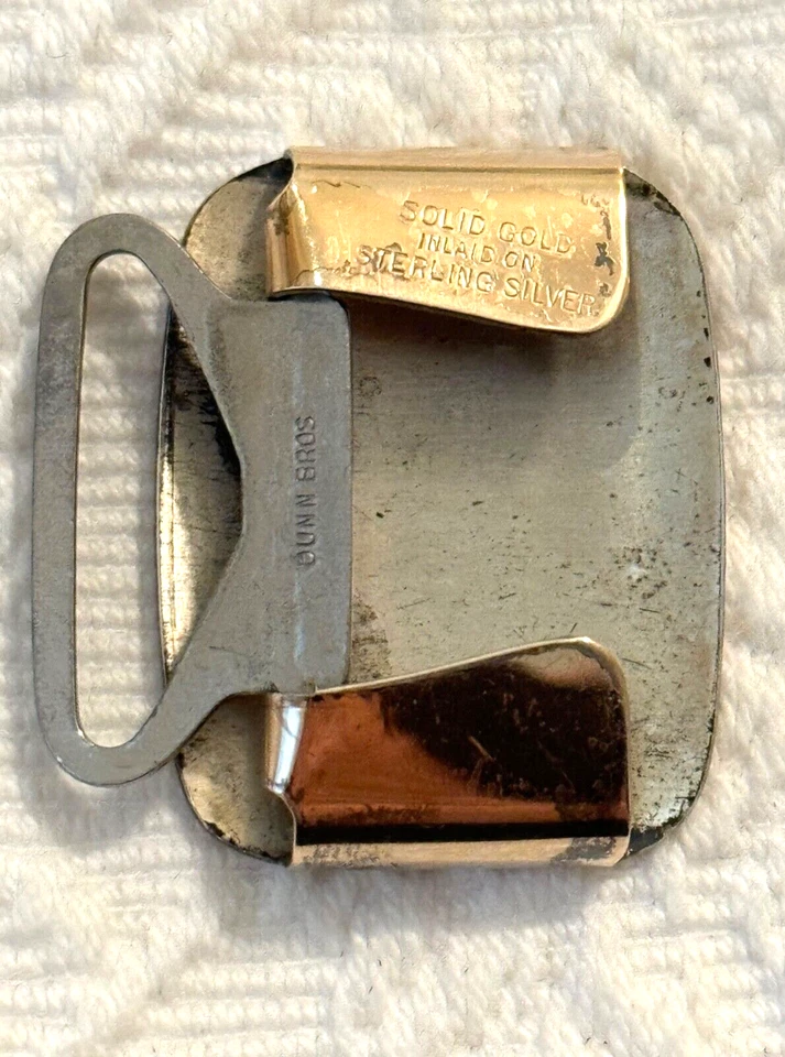 Incrustación de oro macizo vintage Dunn Bros. Art Deco en hebilla de plata de ley; 20 gramos Foto 3 de 4