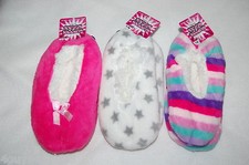 Girls 3 PR LOT SOCKS SLIPPERS Sherpa Lined PINK Purple Stripe GRAY STAR Warm M-L