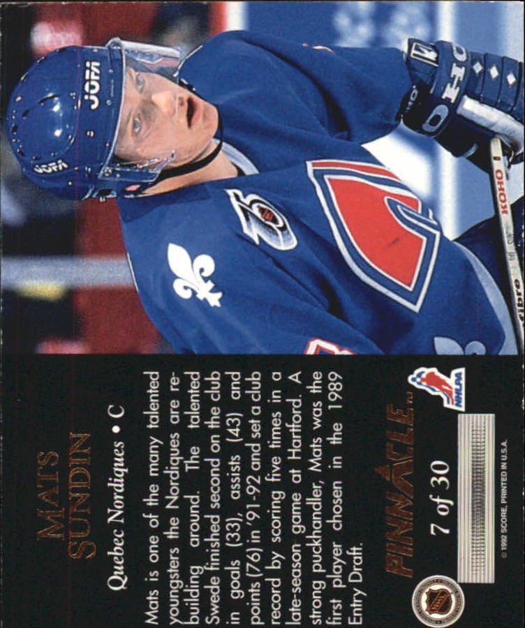 199293 Pinnacle Team 2000 Nordiques Hockey Card 7 Mats Sundin eBay