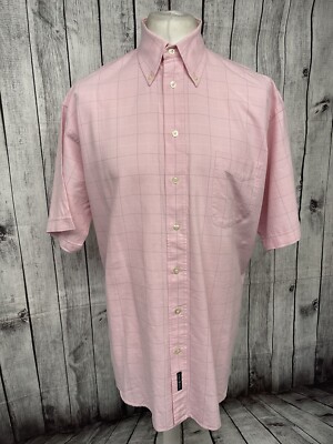 GANT Mens XL Pink White Grey Check Oxford Short Sleeve Shirt New Haven VGC