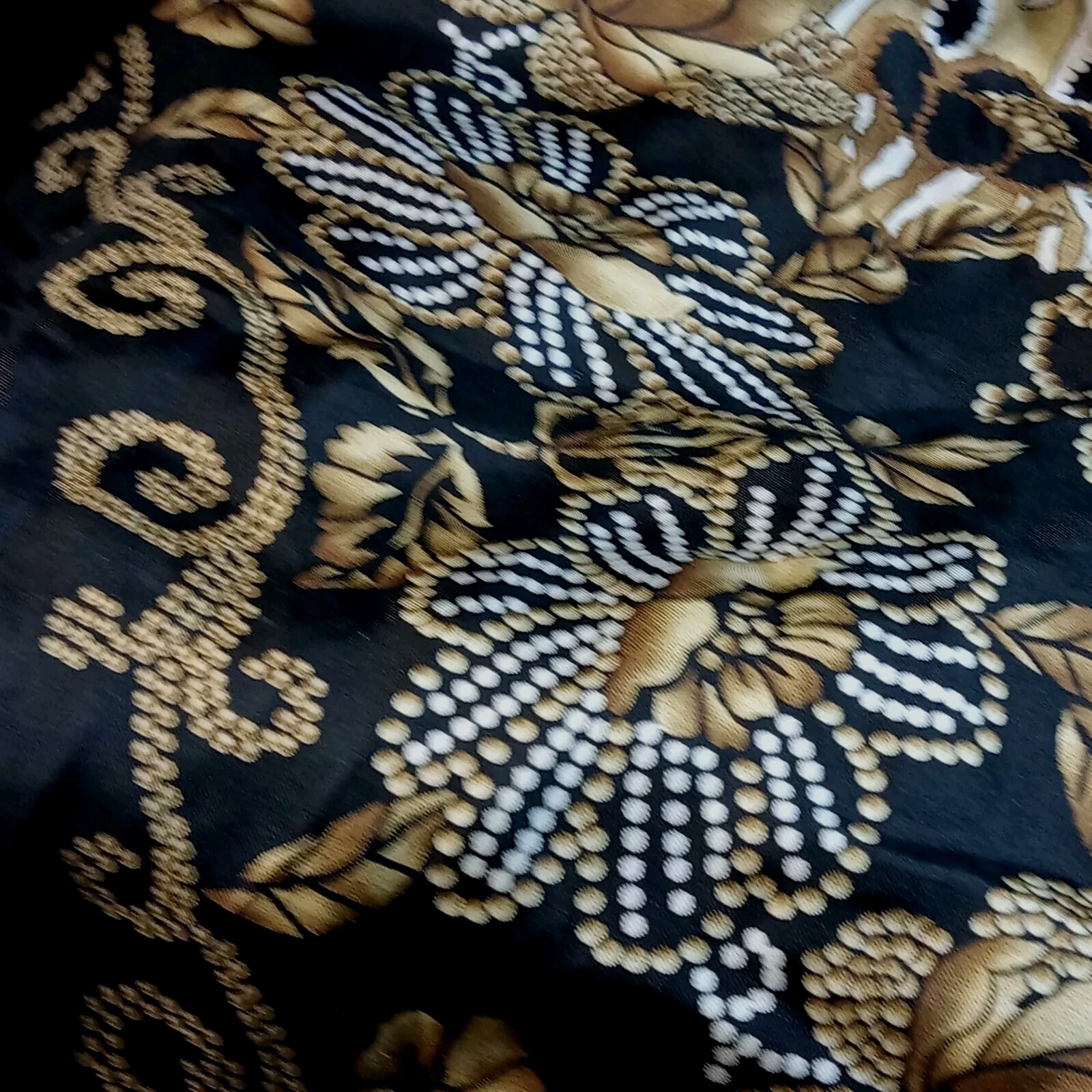 ADRIENNE LANDAU Studio 100% SILK SCARF 35 x 34 FLORAL DESIGN BLACK~GOLD~CREAM