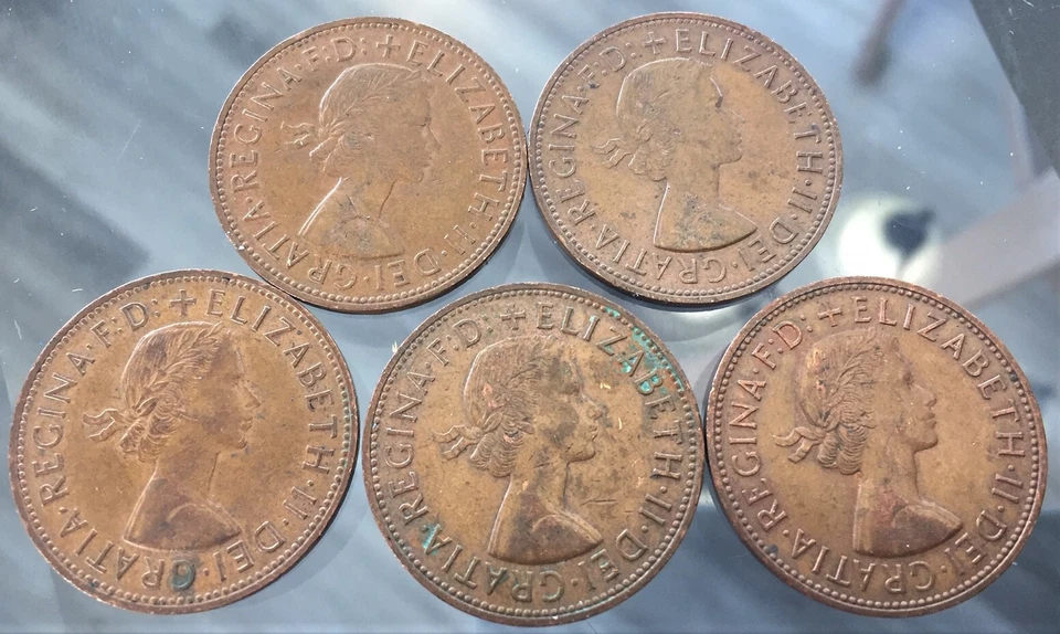 SET, 1962-1966, UK GREAT BRITIAN LARGE PENNIES, SEATED BRITANIA, *FREE SHIPPING* - Image 2 of 2