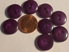 Set of 8 Vintage Domed Glossy Purple Plastic Buttons Almost 5/8" 15.5mm 14844