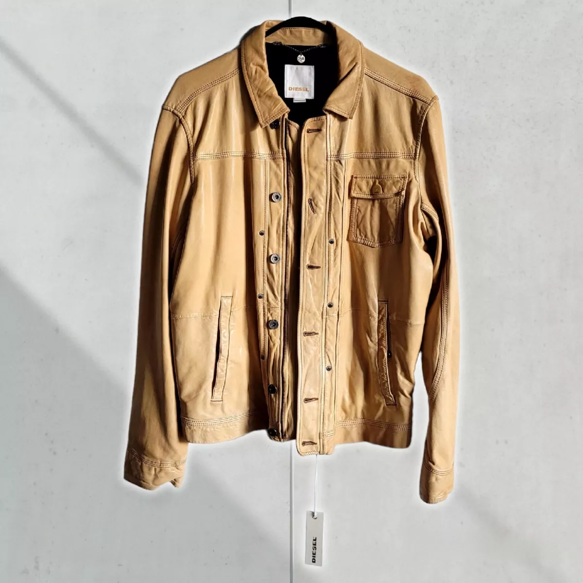 NEW With Tags Men s Diesel Yellow 100 Lambskin Leather Jacket Size Medium