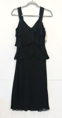 Connected Apparel Dress Women 6 Black Tiered Ruffles V-Neck Sleeveless Cocktail