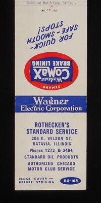 1950s Rothecker's Standard Gas Service CoMax Brake Lining Phone 1273 Batavia IL