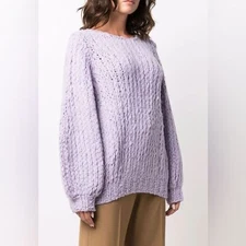 RRP US$1,370 JW Anderson BUBBLE LILAC CHUNKY-KNIT WOOL JUMPER IN PURPLE S