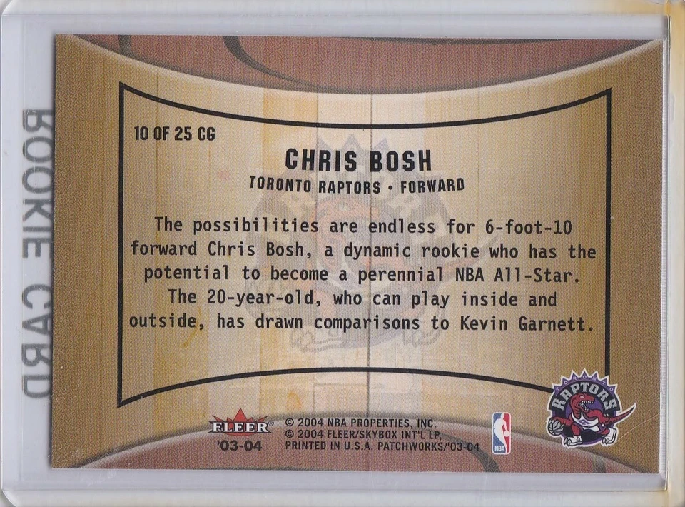 Tarjeta de novato Chris Bosh Toronto Raptors 2003 Fleer Patchworks baloncesto radiocontrol Foto 2 de 2
