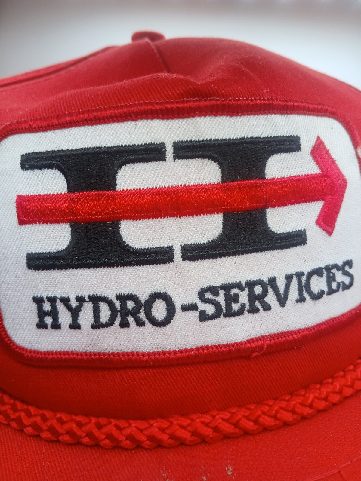 Vintage Hat Cap Red Hydro Services Patch Rope Bri… - image 2