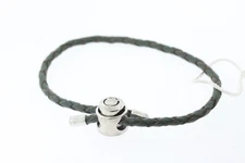 PERSONA Green Single Wrap Braided Leather Charm Bracelet Sterling H11721B1-07