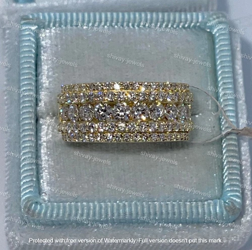 3Ct Round Brilliant Moissanite Half Eternity Wedding Band 14K Yellow Gold Plated