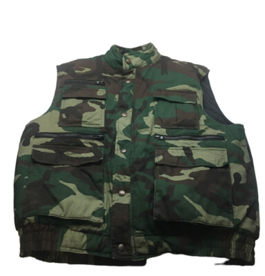Vintage WOODFIELD Camo CAMOFLAUGE Hunting Fishing Utility Puffer Vest Men's  L