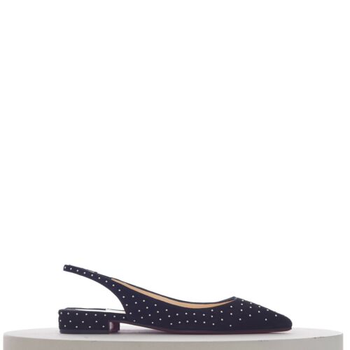 CHRISTIAN LOUBOUTIN 775$ KATE SLING Black Flat Slingback - Suede & Strass - Picture 1 of 11