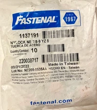 7/8"-9 Grade 8 Yellow Zinc Finish NE Steel Nylon Insert Lock Nut 1137191