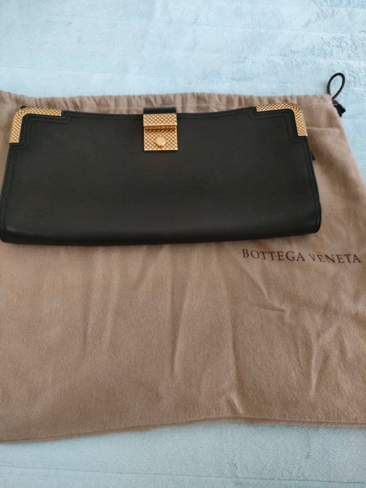 Bottega Veneta Black Clutch Bag Leather Designer Vintage