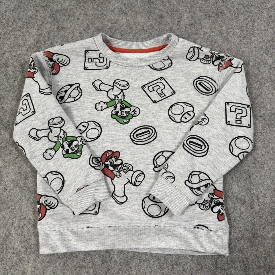 Super Mario Bros Cozy Sleepwear 2-Piece Pajamas Set Fits Youth/Boy's Size 5 Grey - Image 3 of 4