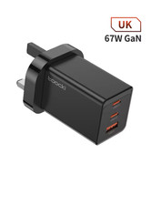 67W USB C Charger 3 Ports QC Fast Charging Wall Adapter Type C Charger UK Plug