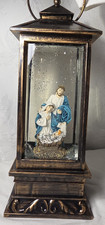 LED Nativity Scene Glitter Lantern Snow Globe w/Light Swirl Music "Silent Night"