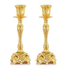 Gold Candlestick Holders Set of 2 Taper Candle Holders Deluxe Ornate Candle H...