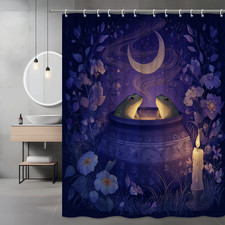 Frog Moonlit Shower Curtain, Floral Design, Waterproof Bathroom Decor