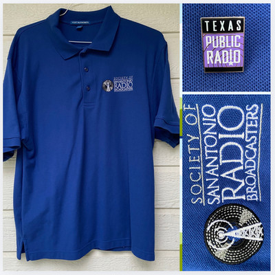 Mens Polo Shirt Blue Port Authority Large Society San Antonio Radio Broadcasters