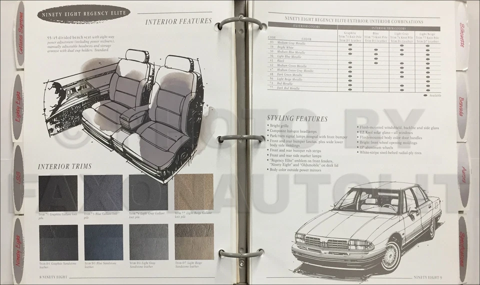 1996 Oldsmobile цвет и обивка альбом данных книга варианты спецификации - Изображение 2 из 2