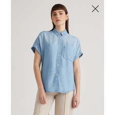 Quince Chambray Short Sleeve Button Up Shirt Light Wash Denim XL