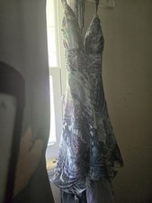 Ignite Evenings by Carol Lin Formal Dress Animal Print Embellished Gray Purple
