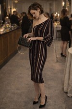 Rachel Roy Womens One Shoulder Sheath Sweater Dress Size M Metallic Striped