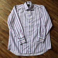 Blue Purple Stripe Long Sleeve Dress Shirt Cotton David Donahue Mens 16 (32/33)