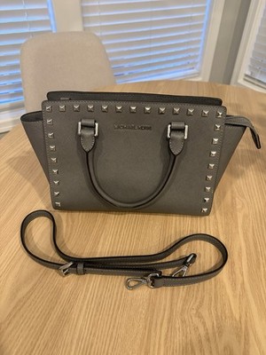 Michael Kors Selma Studded Satchel Bag Black Medium Saffiano Leather