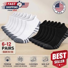 6 Pairs Mens Plain Solid Cotton Sports Ankle Athletic Socks Low Cut Size 9-13
