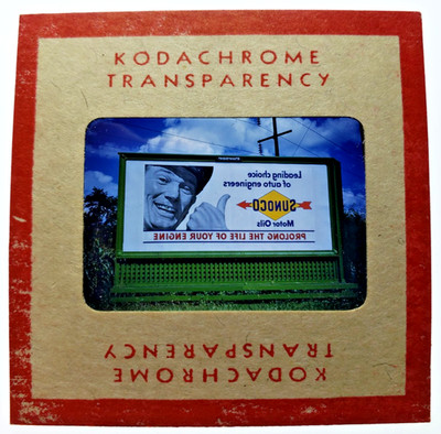 Kodachrome Red Border Slide | *1949* SUNOCO MOTOR OIL MAN Billboard Sign Ad