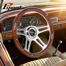 14 6-bolt Mahogany Solid Wood Billet Steering Wheel Chrome-plated Spoke W Horn