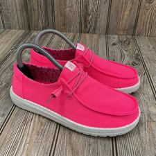 Hey Dude Womens Wendy Canvas Shoes Neon Pink Lightweight Size 7 NEW