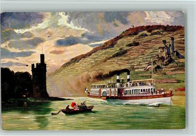 11033037 - 6530 Bingen F.E.D. Serie 200 - Dampfer, Ruderboot mit Gaesten ca