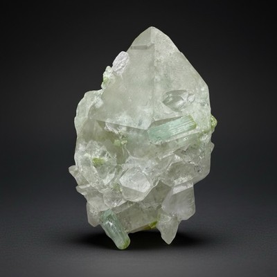 WOW! Bi-Color Lime Mint Green Tourmaline Gemstones On Quartz Point   Pakistan