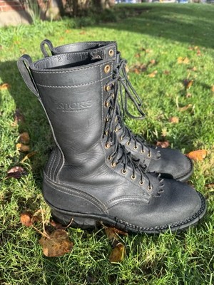 Nicks Handmade Boots Hotshot 11D Black Leather Red Dot Vibram Sole Made In USA