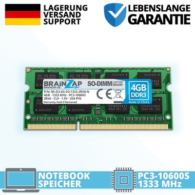 4GB DDR3 RAM SODIMM PC3-10600S 1333 MHz Notebook MacBook Laptop Arbeitsspeicher