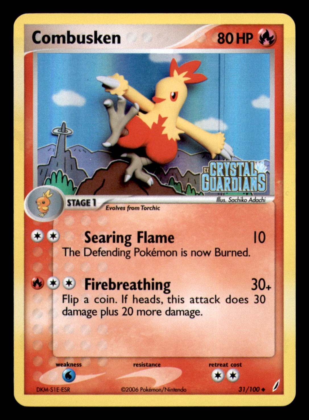 Combusken 31/100 Uncommon Crystal Guardians Pokemon Reverse Holo Near Mint